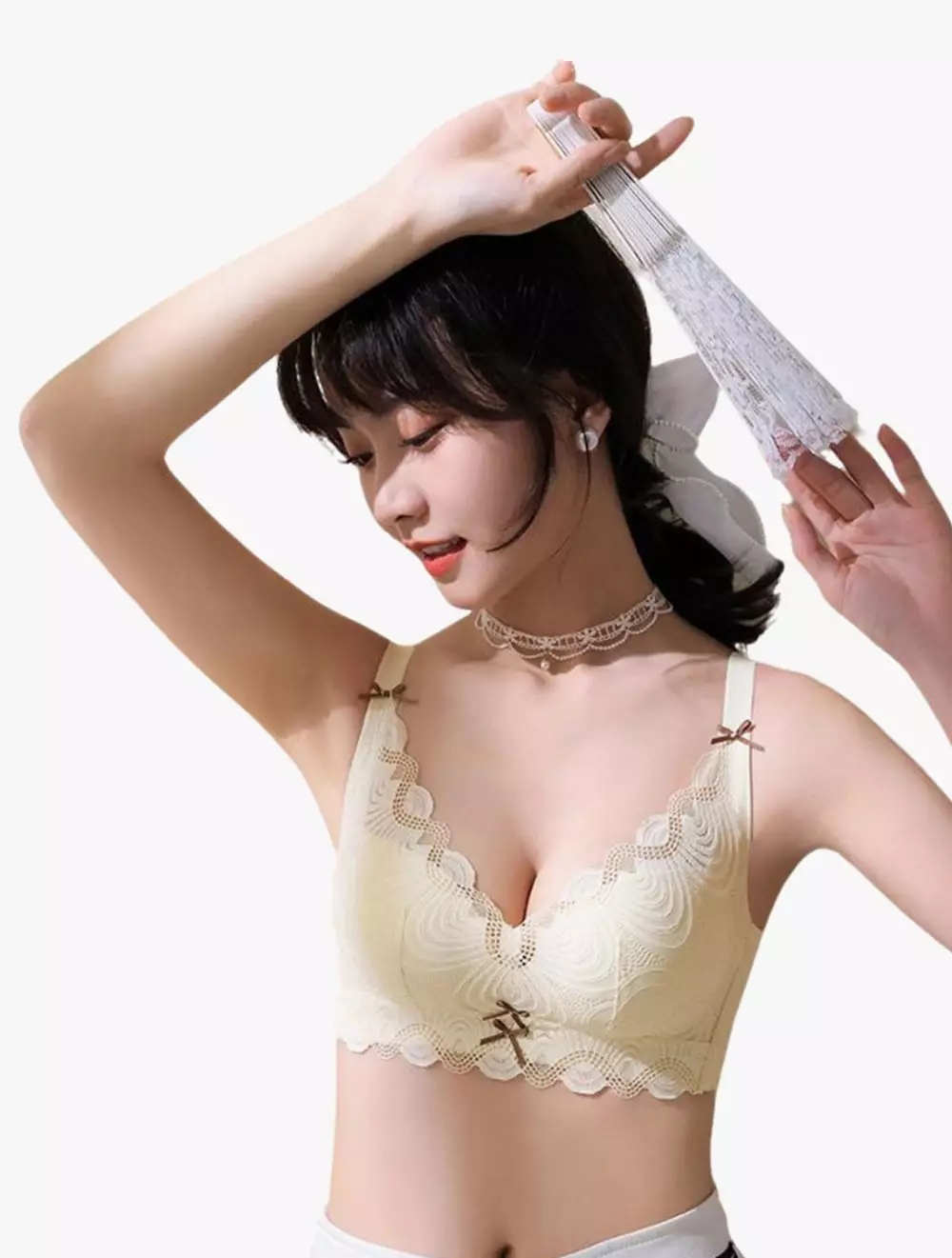 Cynthia Kylie Push Up Scallop Lace Bra - Nude