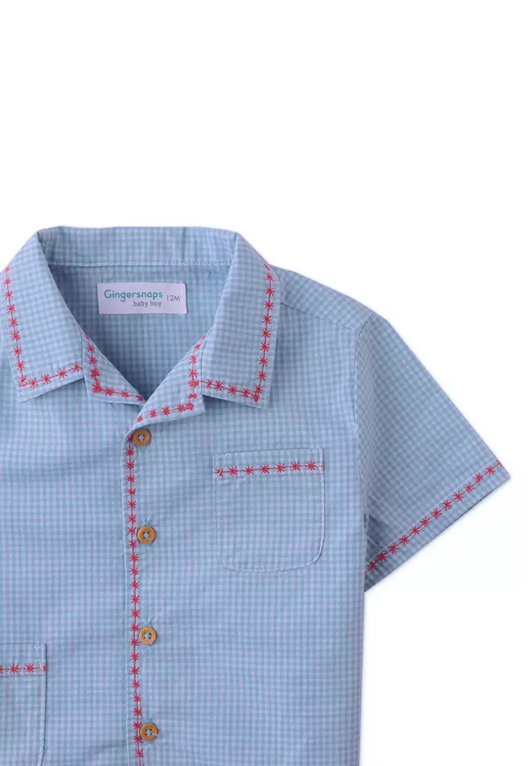 Baby Boys Riley Gingham Shirt With Embroidery Detail