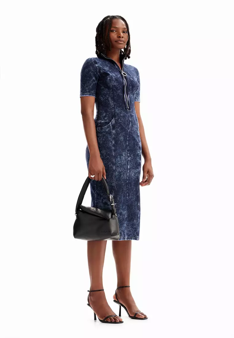 Desigual Woman Denim midi dress.