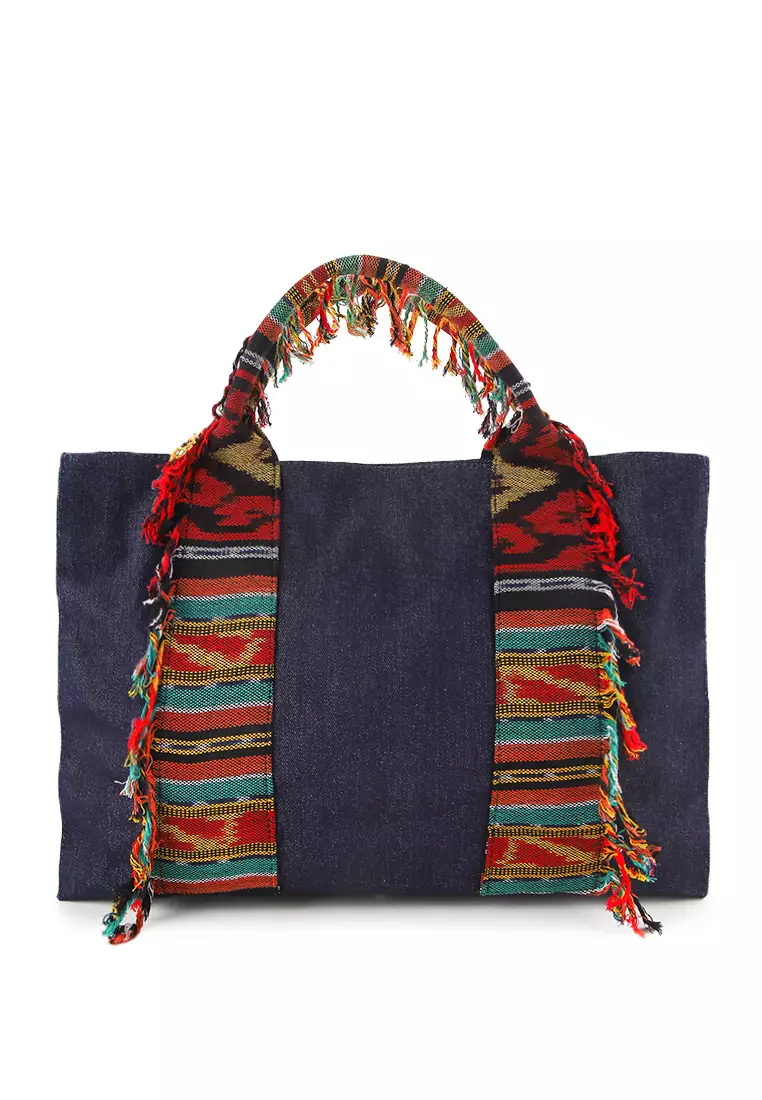 Gayatri Totebag - Tas Wanita Denim Kombinasi Tenun Etnik - Handmade Lokal Premium