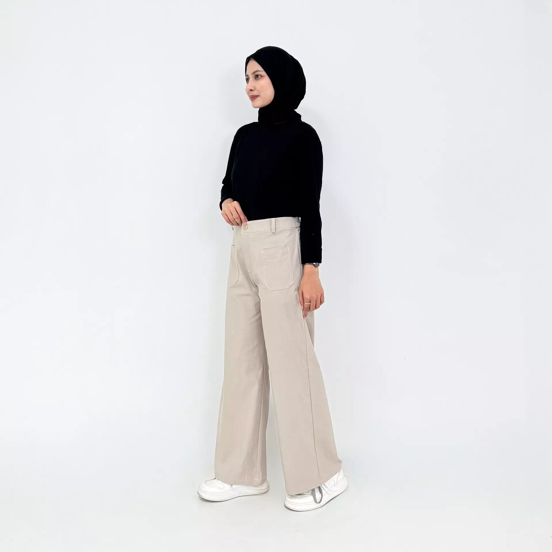 KALUNA WIDE BASIC PANTS Celana Panjang Katun Wanita KREM
