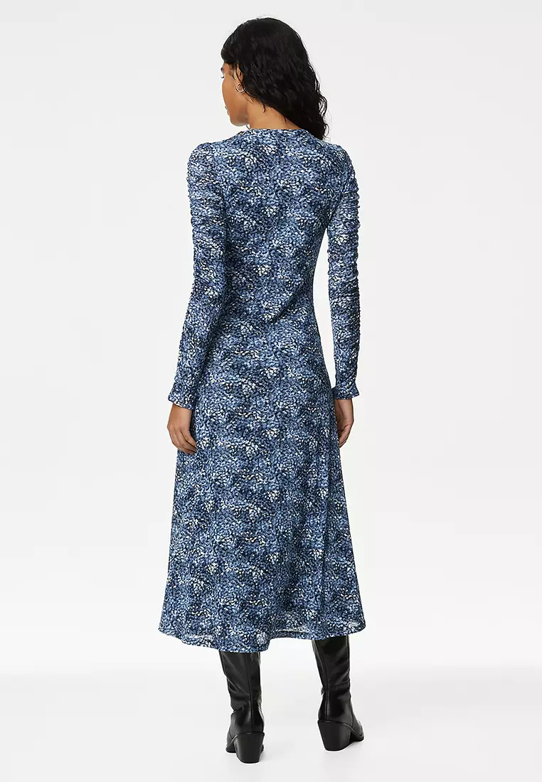 Mesh Jersey Printed Midi Column Dress