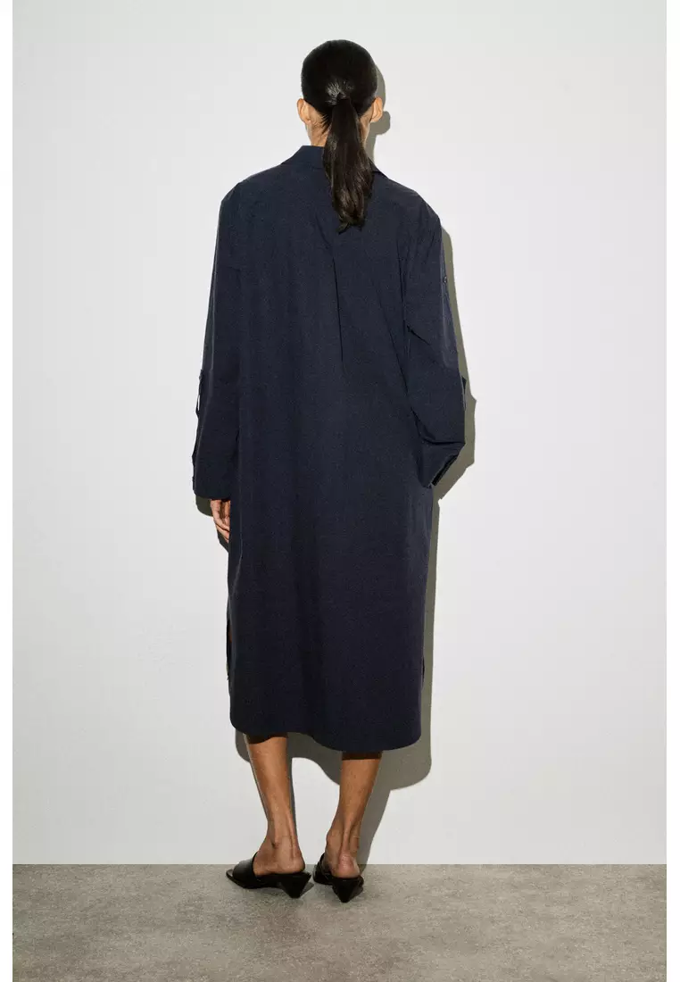 CURVED-SLEEVE COTTON MIDI SHIRT DRESS