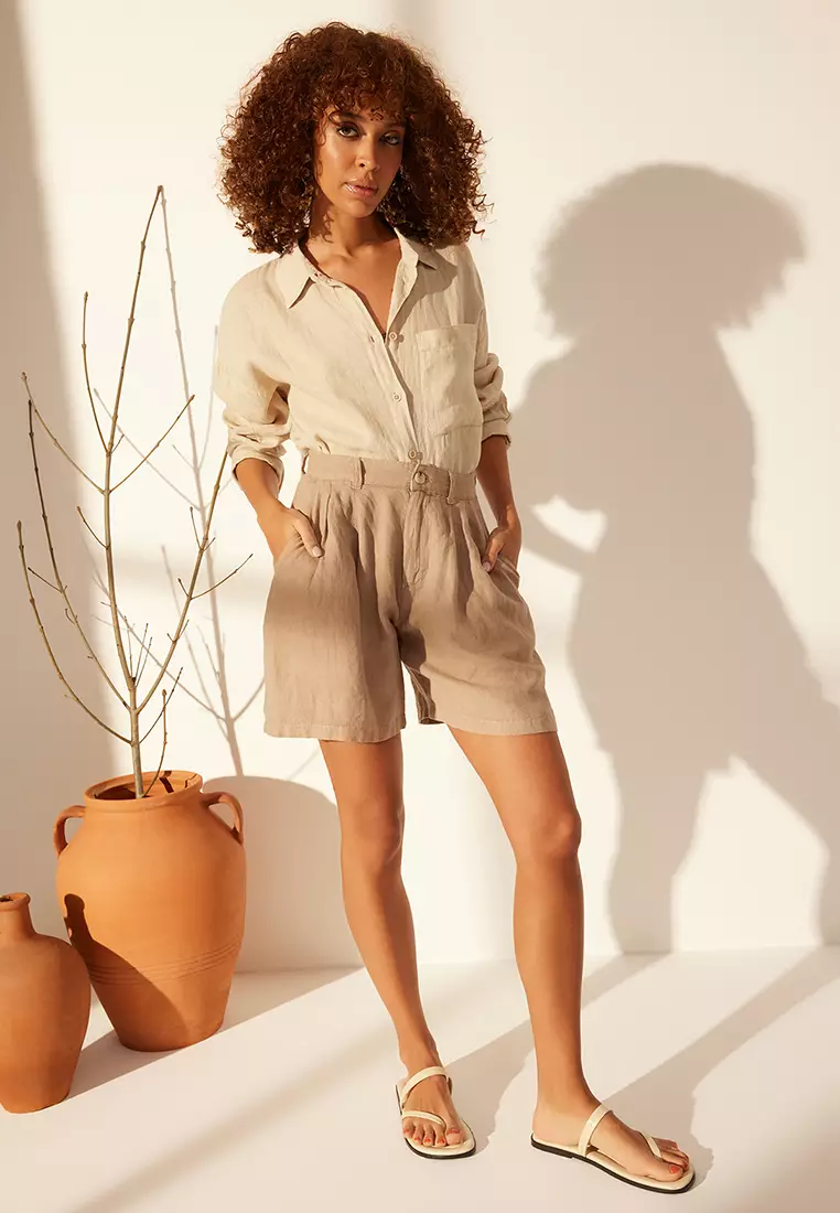 Pleated High Waist Shorts