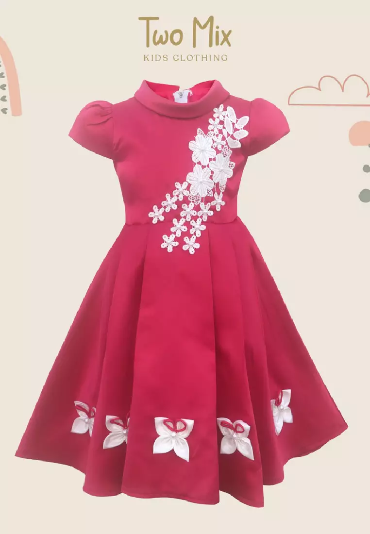 Two Mix  - Dress Anak Perempuan Bahan Satin 1-12 Tahun Y877 - Colour Fanta