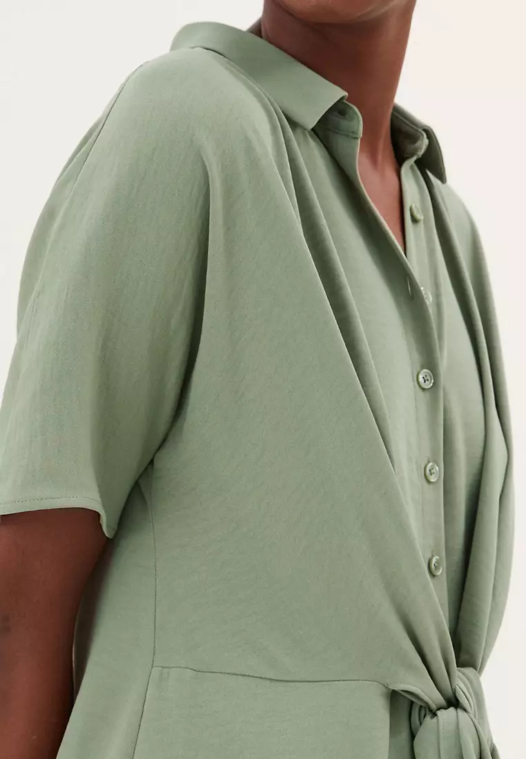 Tie Front Midi Shirt Dress