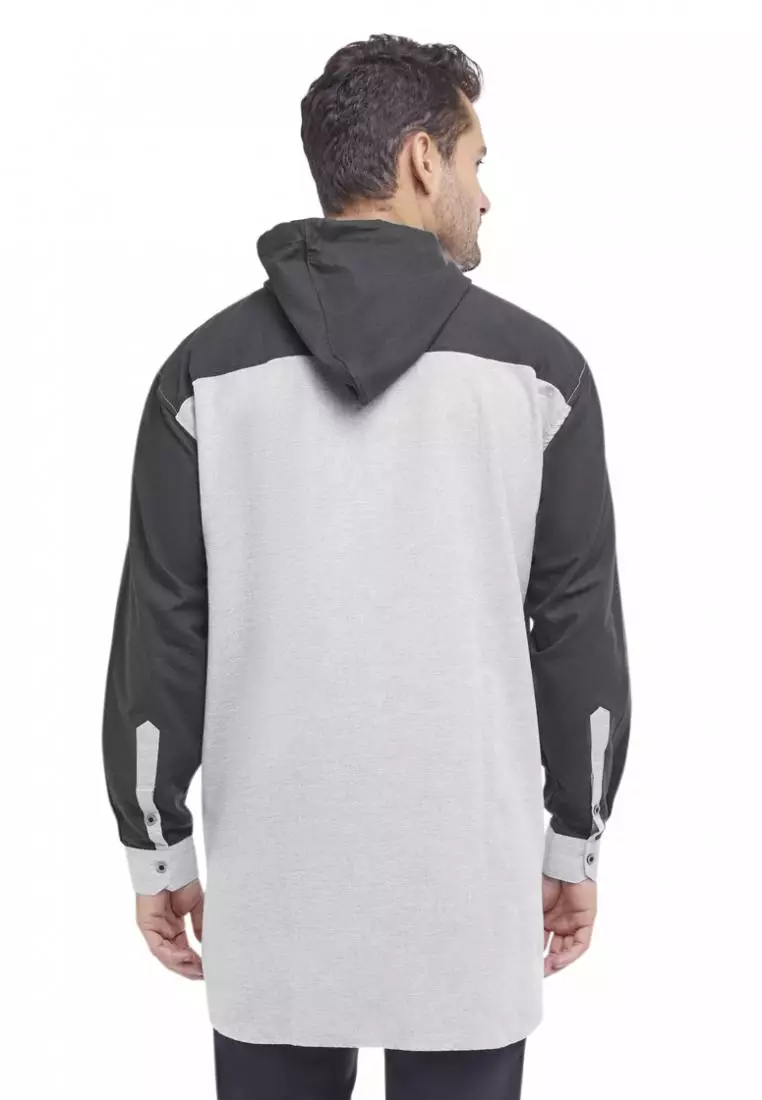 Zayidan Baju Koko Gamis Muslim Pria Zafri Hoodie - Silver