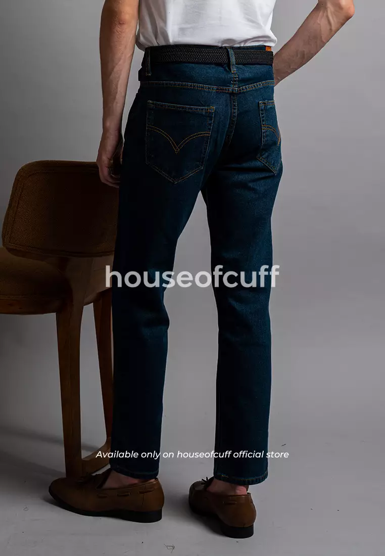 Houseofcuff Celana Jeans Reguler Fit Pria Panjang Denim Biru Gelap