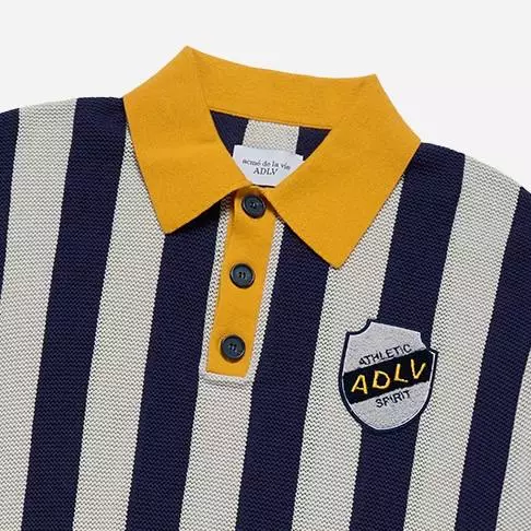 COLLAR POINT STRIPE SHORT SLEEVE KNIT NAVY