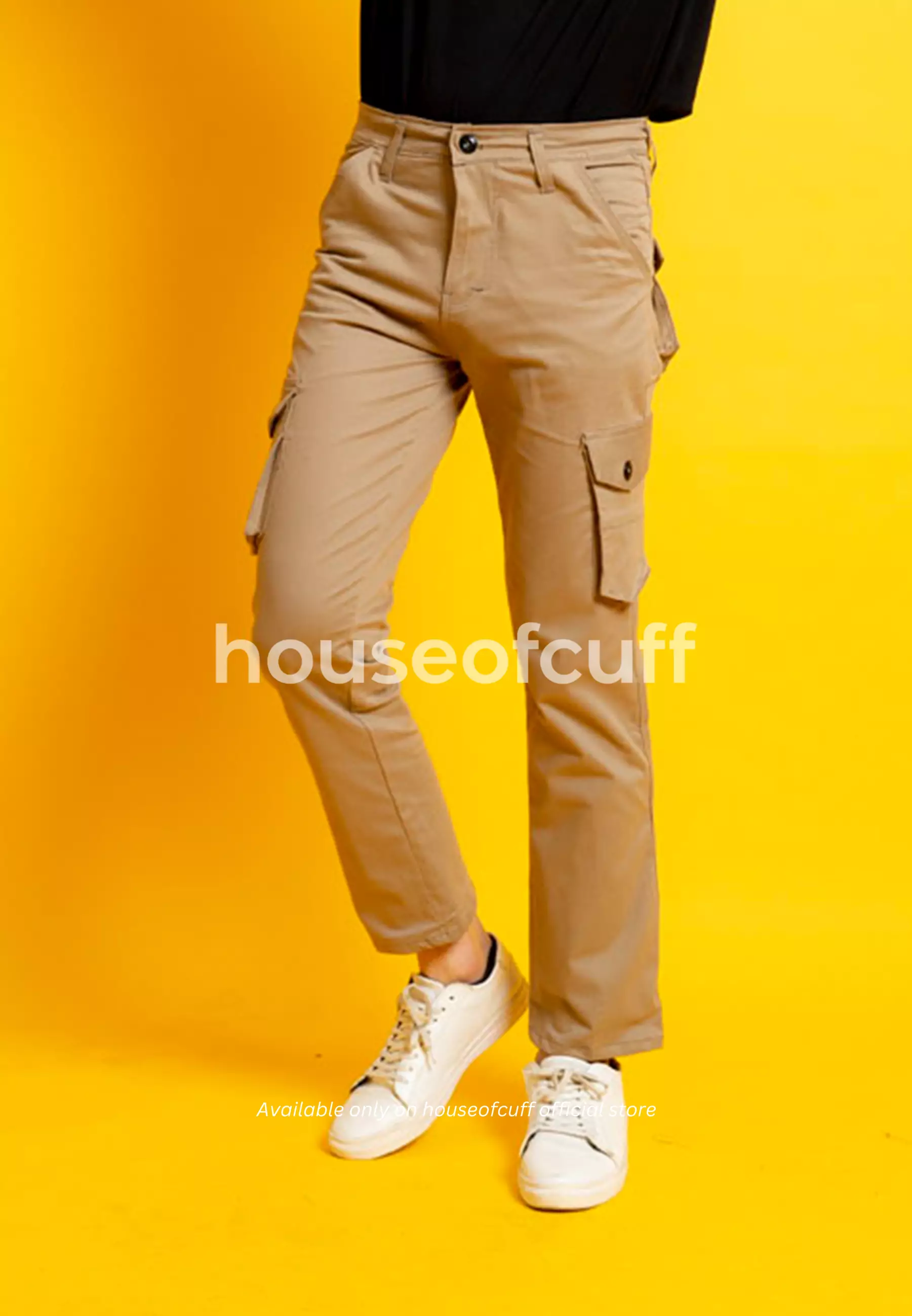 Celana Panjang kargo Pria Slim Fit Cargo pants kantong stretch melar krim tua