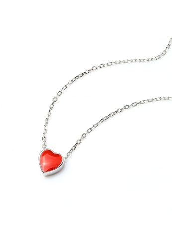 925 Signature red 925 SIGNATURE Red Heart Short Necklace-Silver/Red 74C44AC018F999GS_1