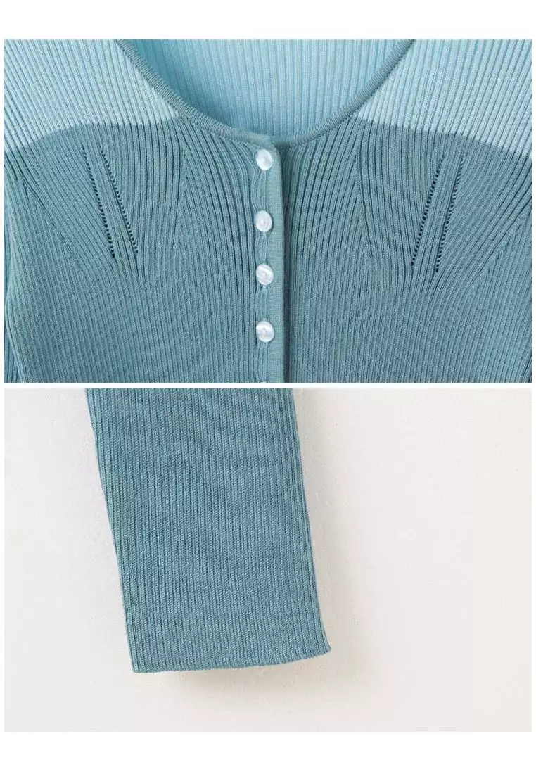 High-Stretch Colorblock Sheer Fitted Knit Cardigan [FA2980]