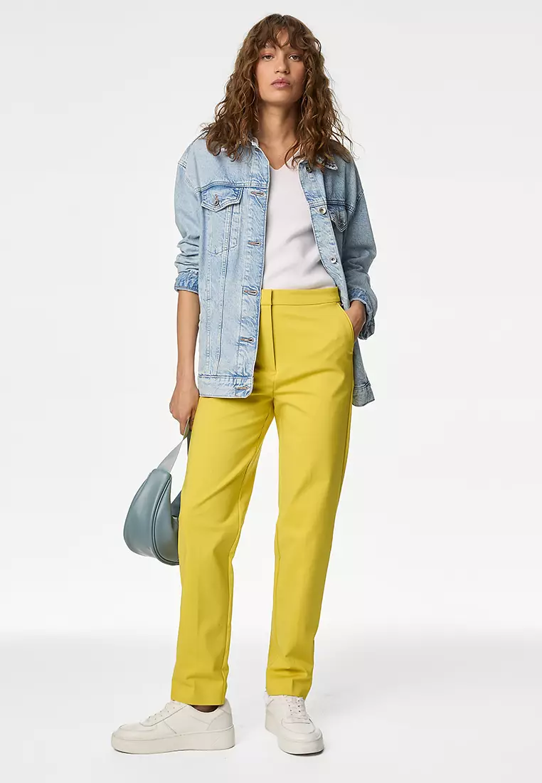 Cotton Blend Slim Fit Ankle Grazer Trousers