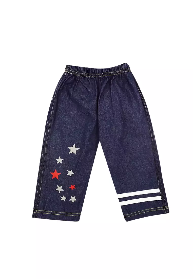 Skabe Pakaian Bayi Anak Laki Laki Baju Atasan Lengan Pendek Motif NYC Setelan Celana Jeans 7/8 All Size Warna Tua Usia 12 Bulan Hingga 18 Bulan 3499