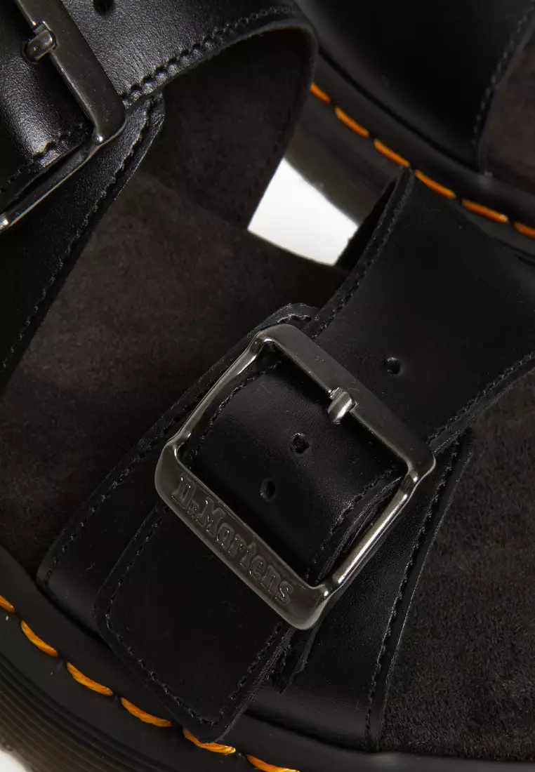 JOSEF LEATHER BUCKLE SLIDE SANDALS