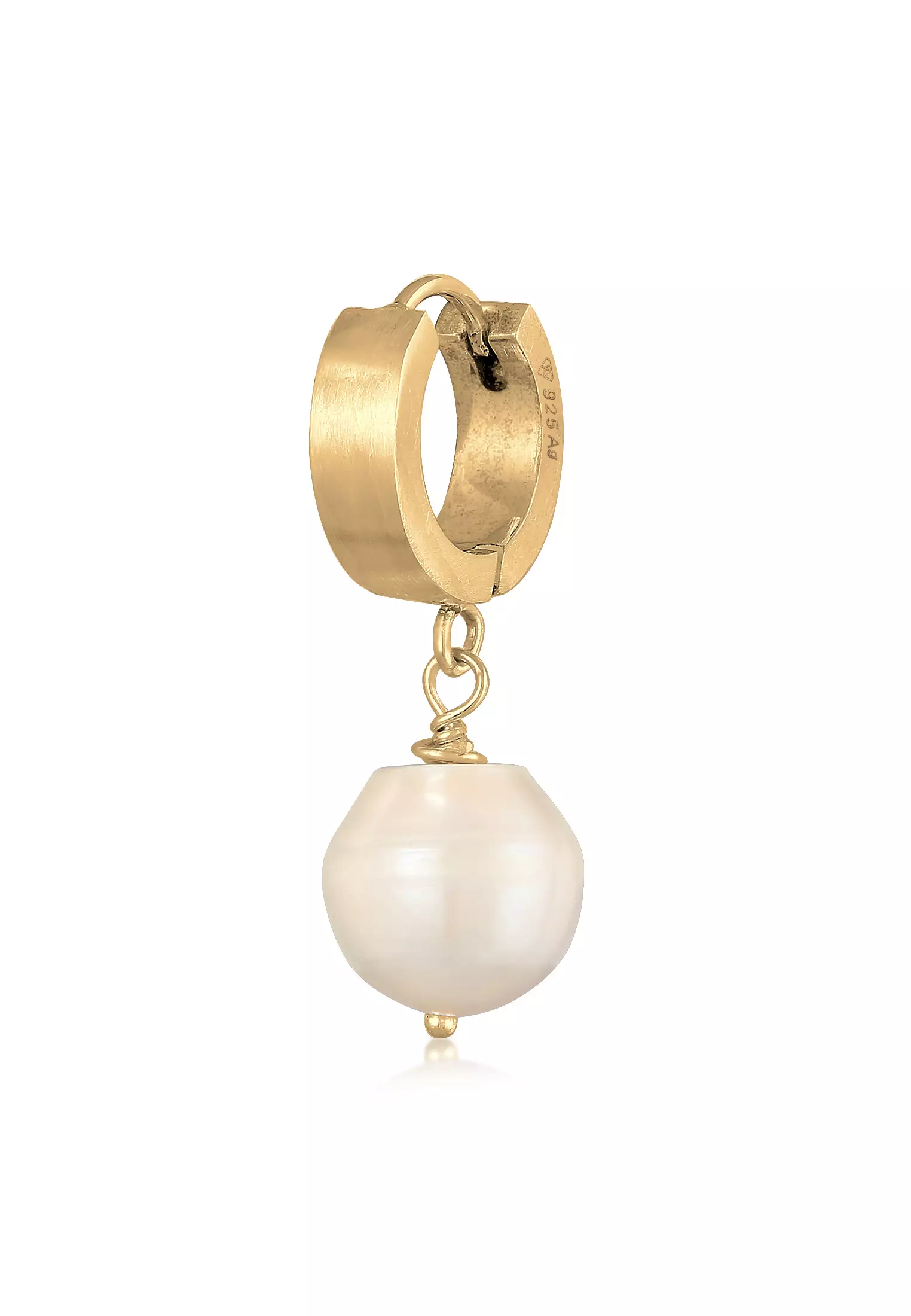 Earrings Men Creole Single Piece Freshwater Pearl Gold Plated