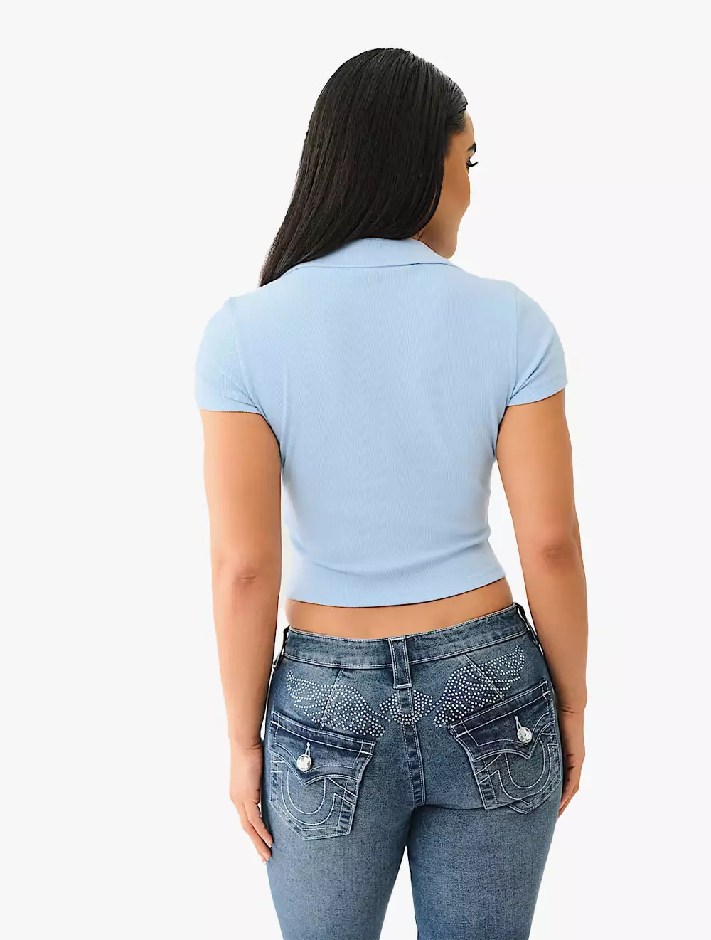 True Religion  - Women Polo - HS POLO DEEP V RIB TOP - Blue