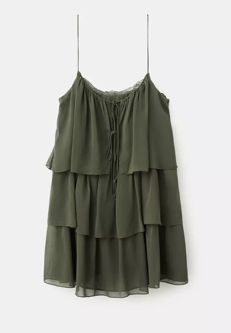 mango green ruffle dress Green Micro Ruffle Sleeveless Scoop Neck Maxi Dress main image 1