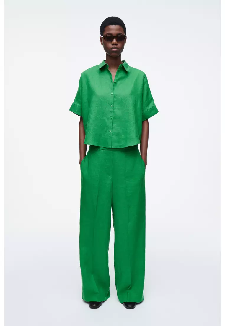 STRAIGHT-LEG TAILORED LINEN TROUSERS