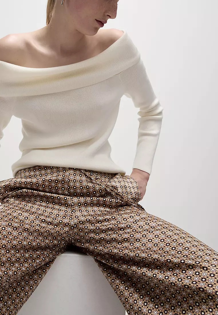 Geometric Drawstring Wide Leg Trousers