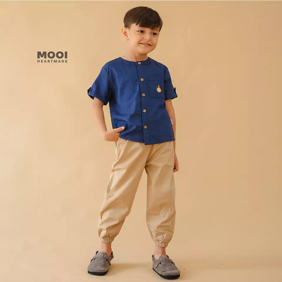 Mooi Kemeja Anak Laki – Laki Melvin Pocket Shirt - Steel Navy