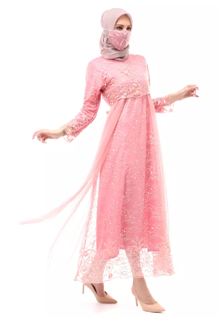 Marlina Gamis Kebaya Muslimah Panjang Motif Polos Long Sleeve Regular Fit - Dusty Pink