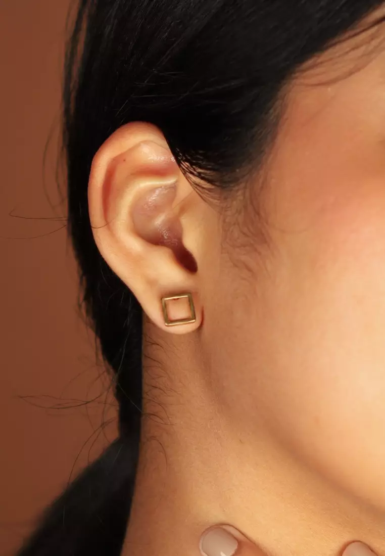 Square Frame Studs Earrings 18k Gold