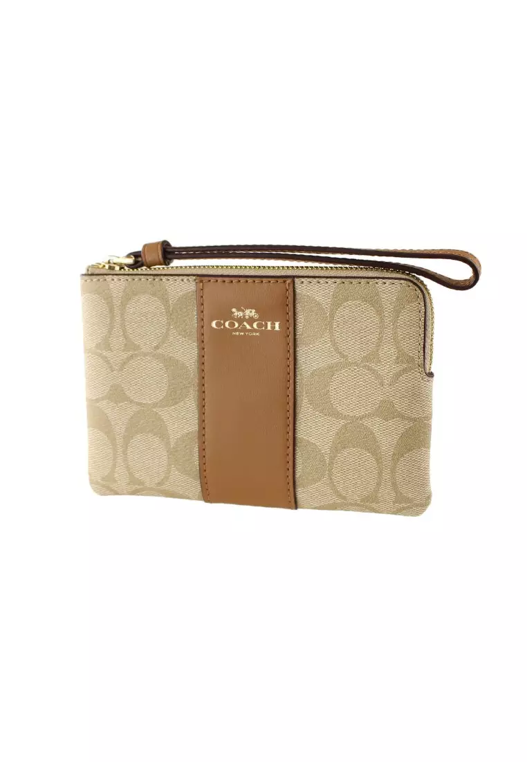 COACH L型拉鏈皮革手拿包 (58035) -  IM/LT Khaki/ LI Saddle
