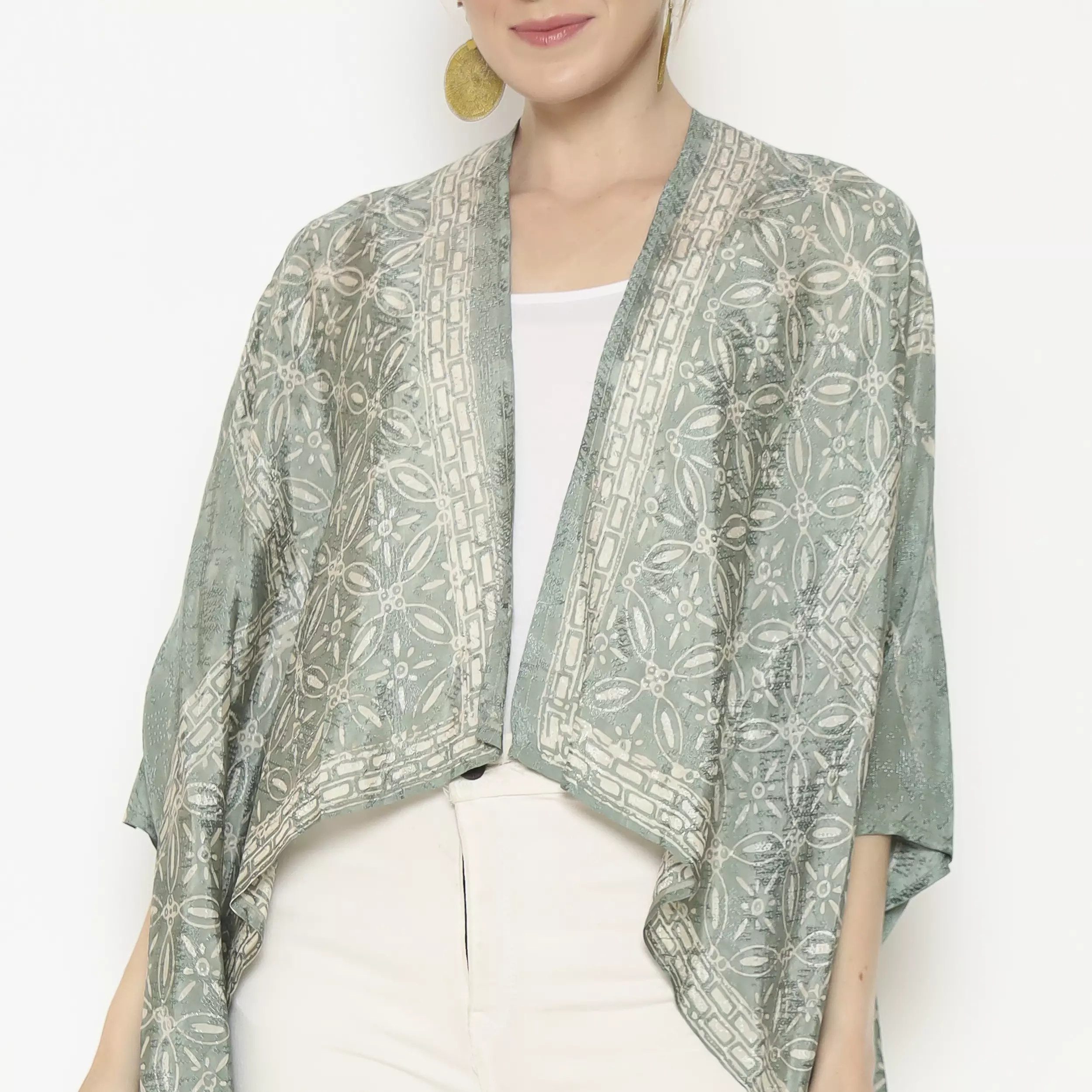 Rinjanie Batik - Bolero Kotak Unik - Outer Wanita - Batik Kekinian - Outer Batik Fashionable - Greentea Series