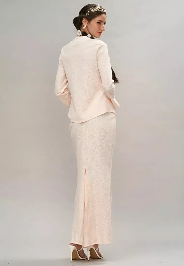 Pink 'V'neck Glitter Lace Top & Maxi Skirt Modern Kedah Kurung Hari Raya