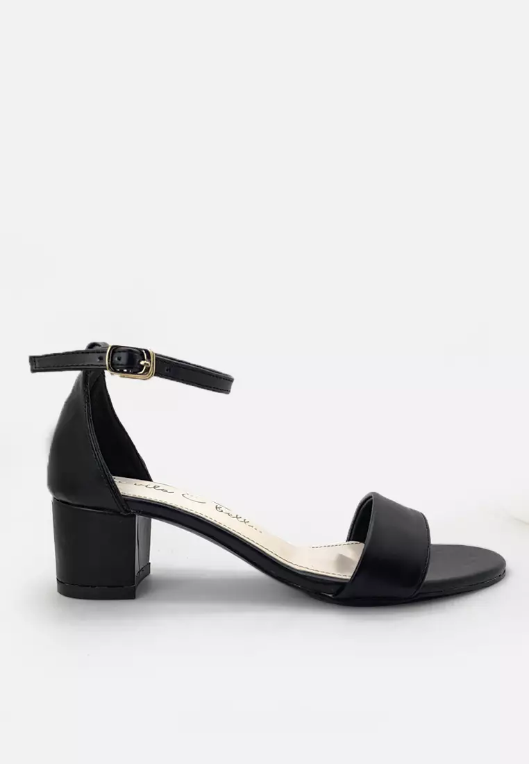 Chloe Ankle Strap Block Heels Wanita Vegan Leather