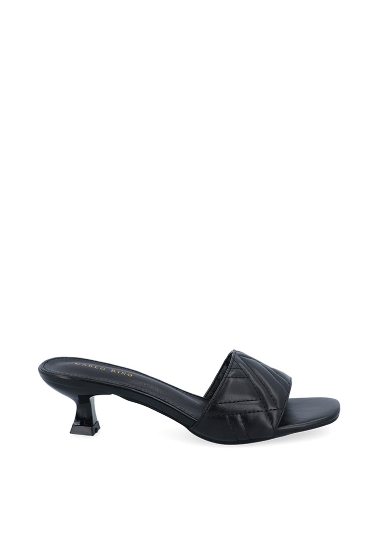 Black Selia Flared Heel Sandals