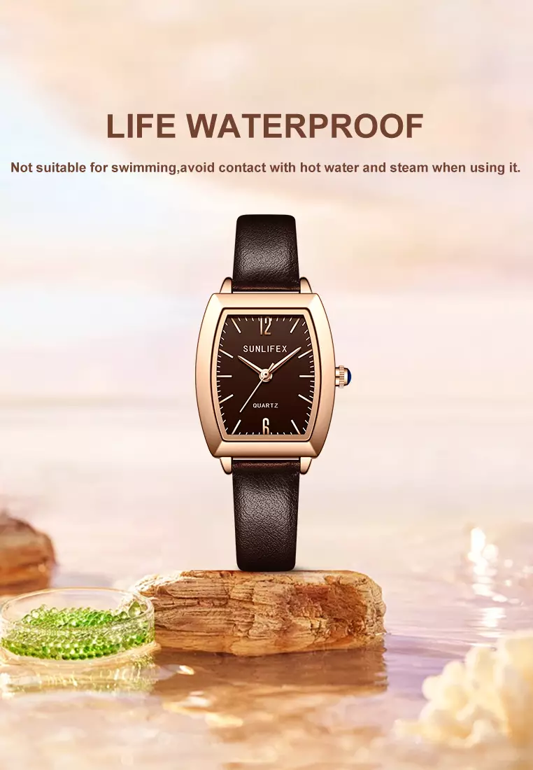 Jam Tangan Wanita 6007 Original Tali Kulit Jam Anggun Santai Korea Jam Tangan Cewek coffee