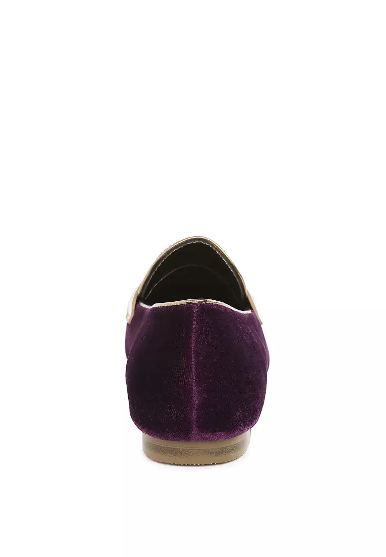 Sepatu Loafer Beludru Tali Penny Warna Ungu