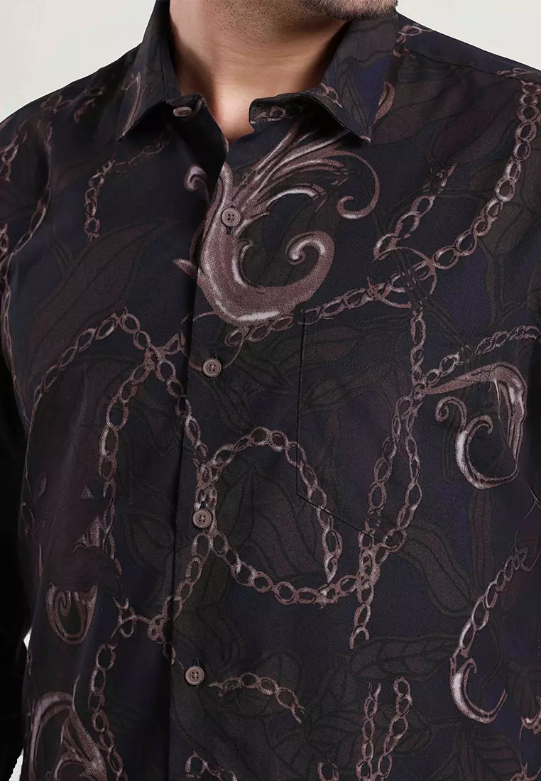 MOC Kemeja Batik Lengan Panjang Pria MUCHOZ - Dark Brown