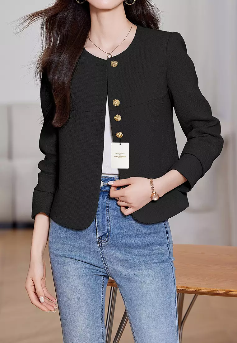 Cropped Round Neck Suit Jacket YGH-EY8931