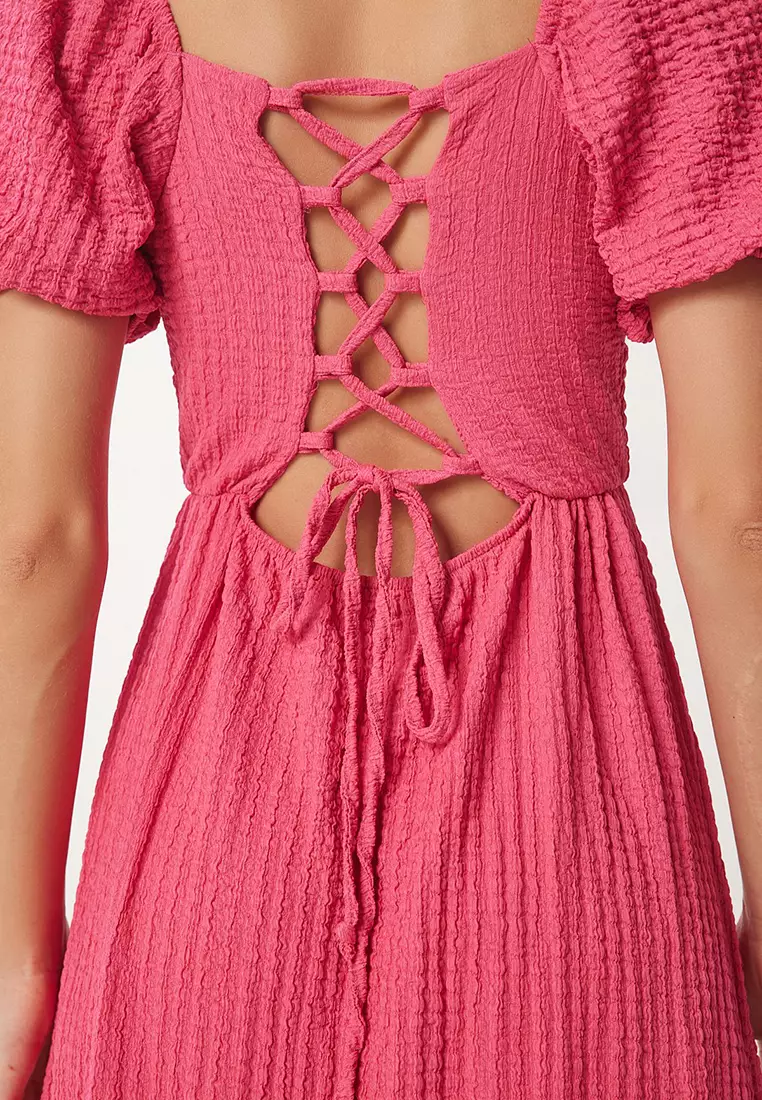 Heart Neck Textured Summer Knitted Dress