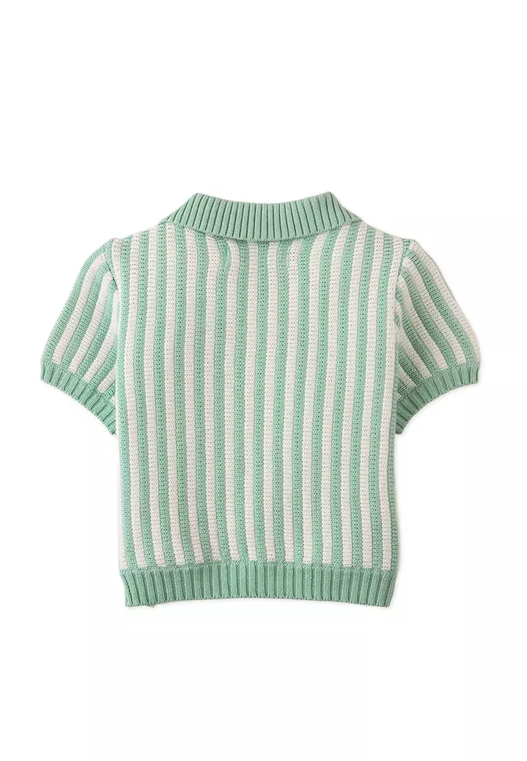 Baby Waylon Vertical Stripe Crochet-Style Knit Polo Shirt