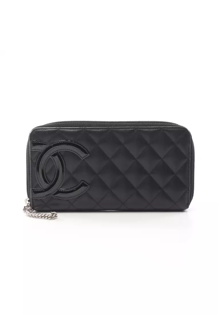 Authentic CHANEL Cambon Line Bifold Wallet Leather Black