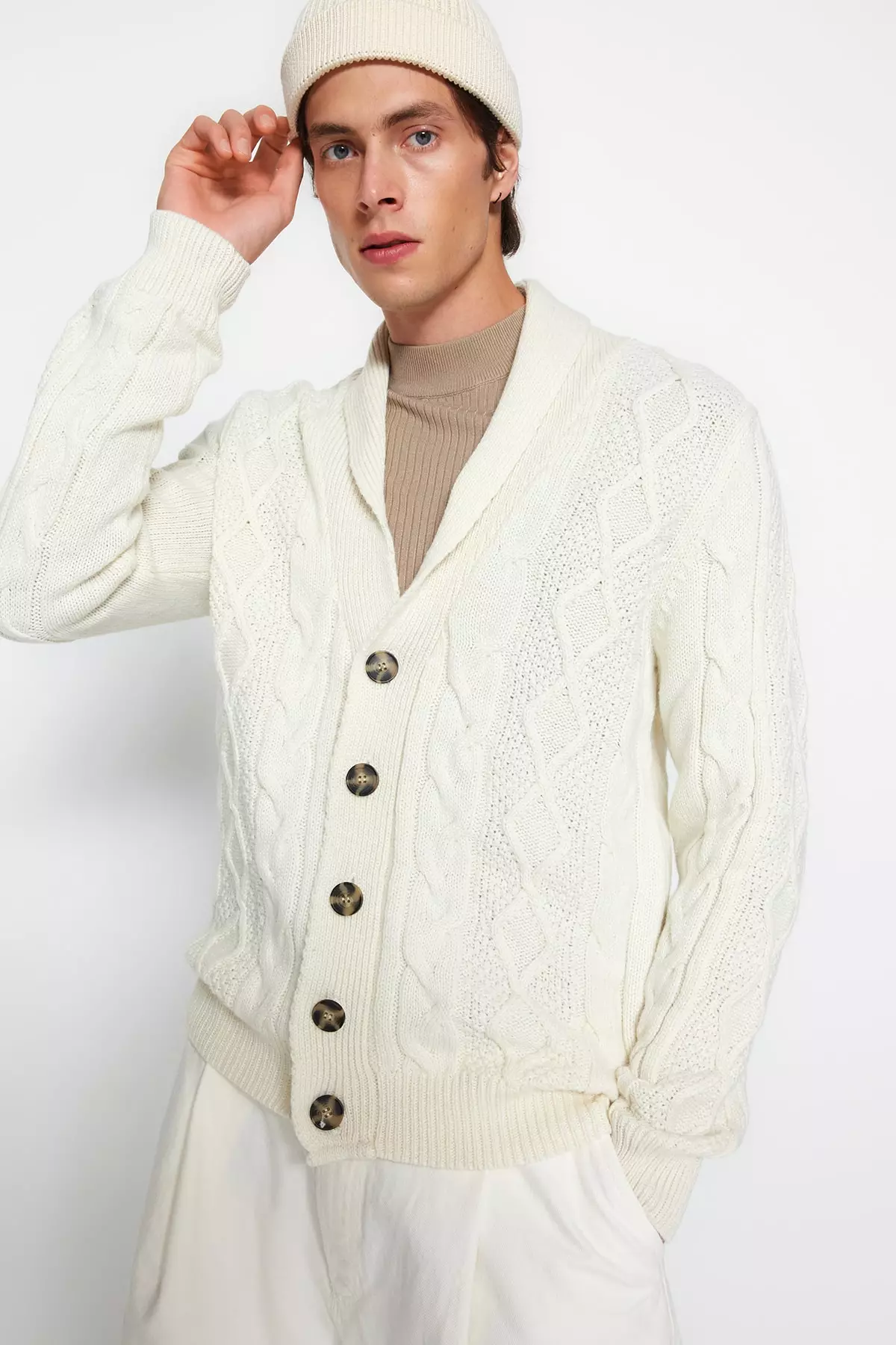 Mens cream shawl collar on sale cardigan