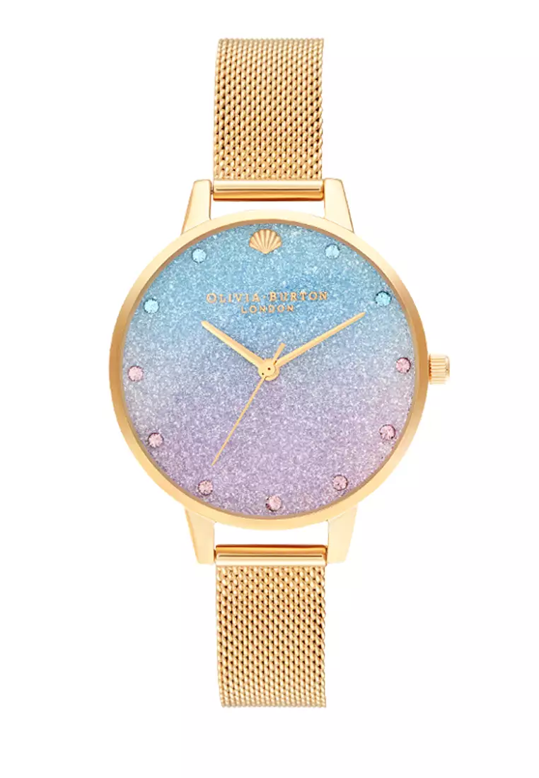 Olivia Burton Glitter Ombre Demi Dial Sparkle Markers Gold Mesh - OB16US48