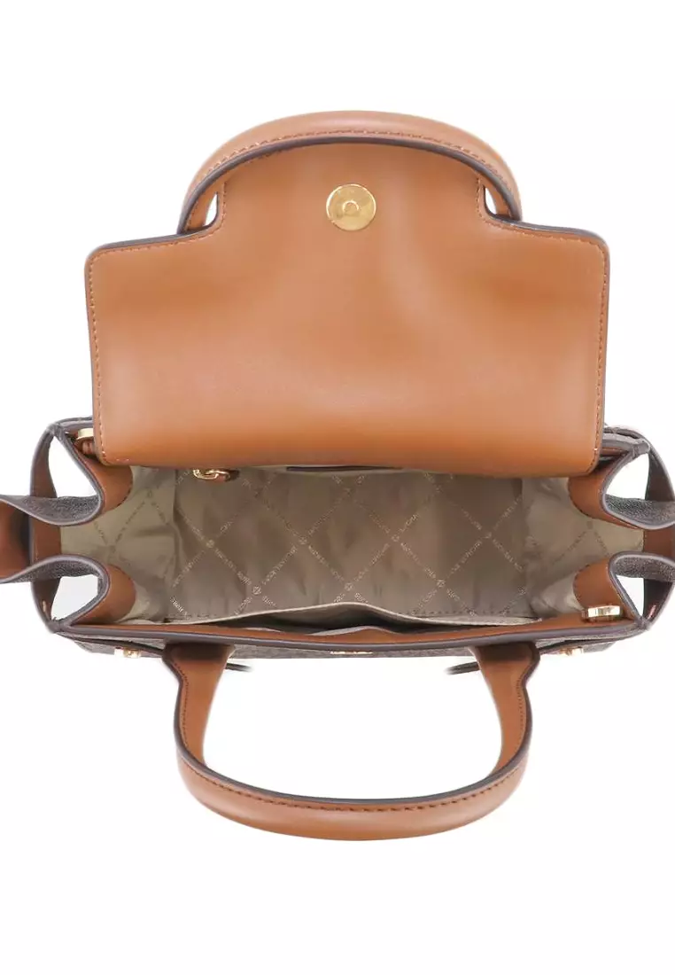 Carmen Medium Logo and Faux Leather Belted Satchel - Brown
