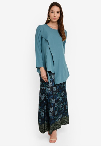 Asymmetric Layered Kurung from Aqeela Muslimah Wear in Blue