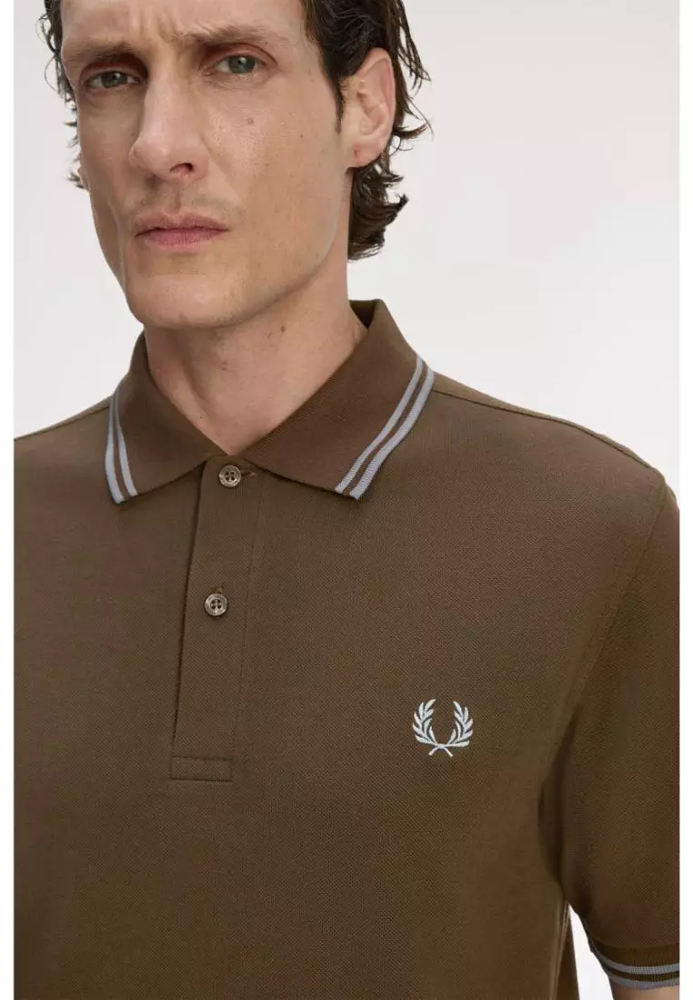Fred Perry M3600 Twin Tipped Fred Perry Shirt (Burnt Tobacco / Stockport Blue / Stockport Blue)