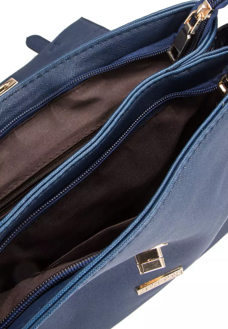 Unisa Saffiano Texture Mini Sling Bag With Turn Lock