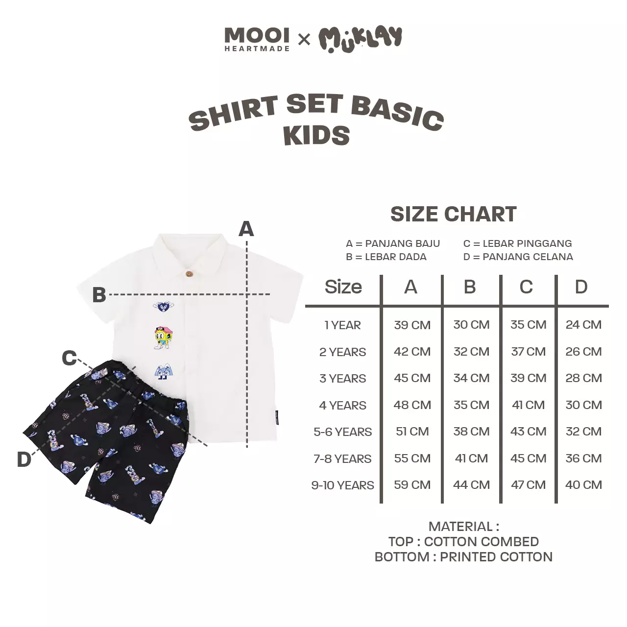 Mooi X Muklay Setelan Anak Laki-laki Kemeja Anak Basic Shirt Set - White