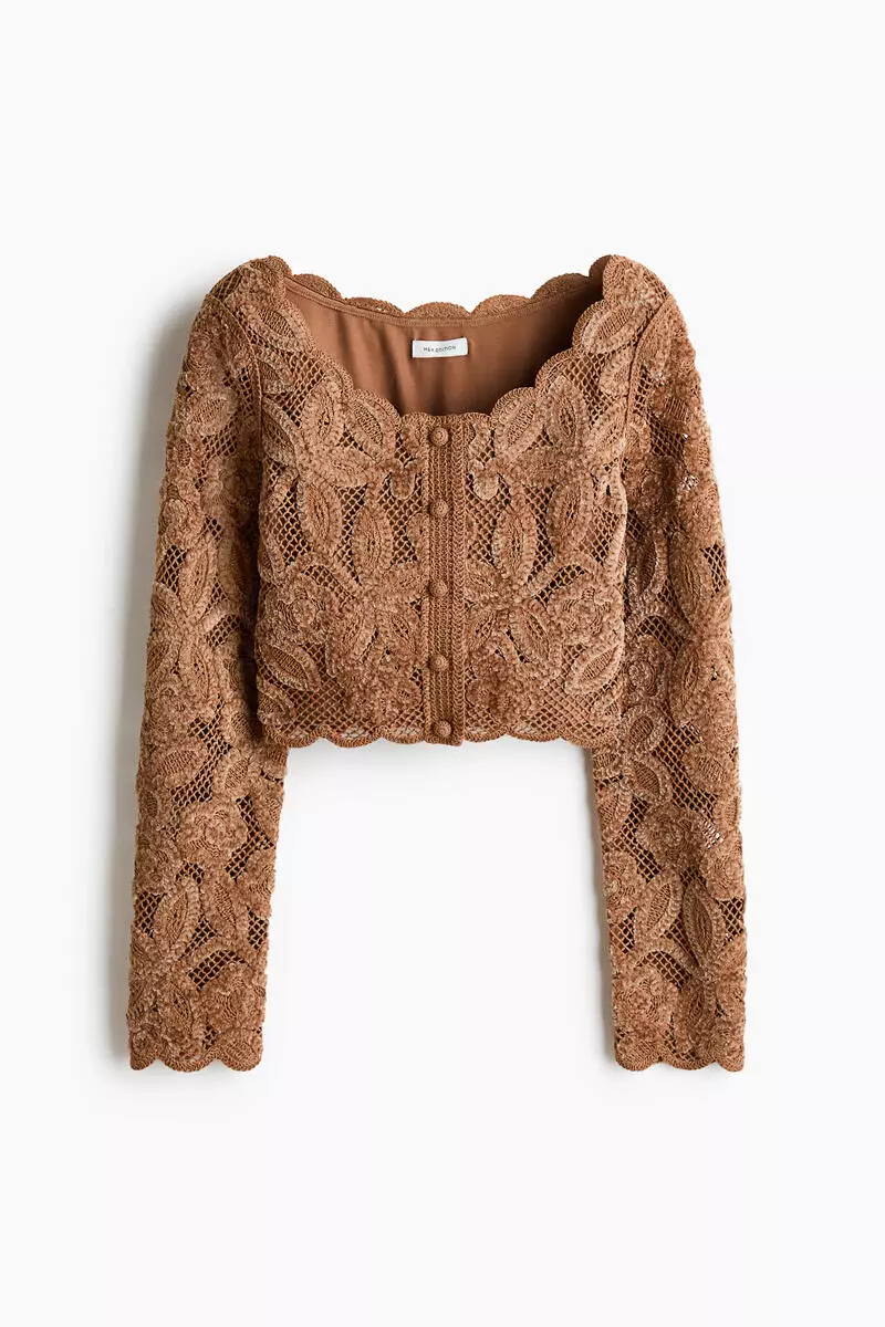 Cropped crochet-look top