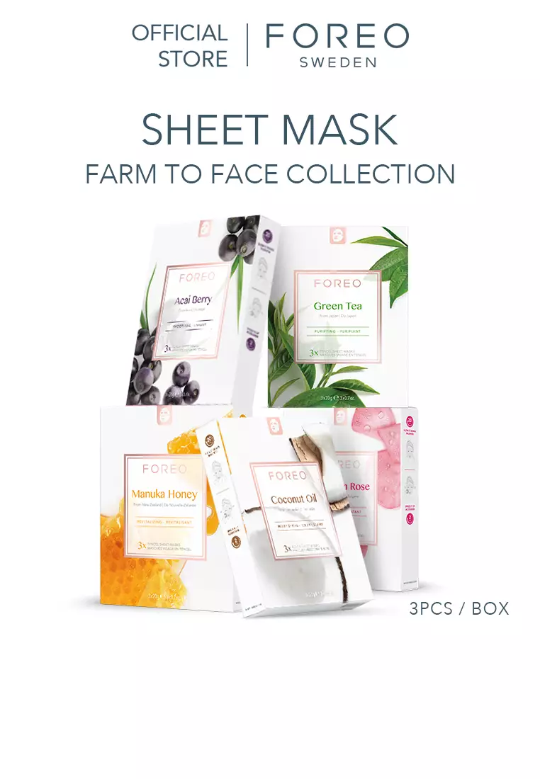 FOREO Sheet Mask Farm to Face Collection Facial Mask - Full Face Masks Packs | Beauty & Personal Care |For All Skin Types  | 3 pcs/pack | All Natural-Coconut Oil