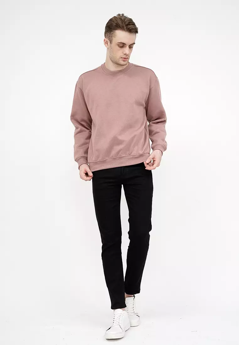 sweater basic lengan panjang baju sweater tebal dusty pink