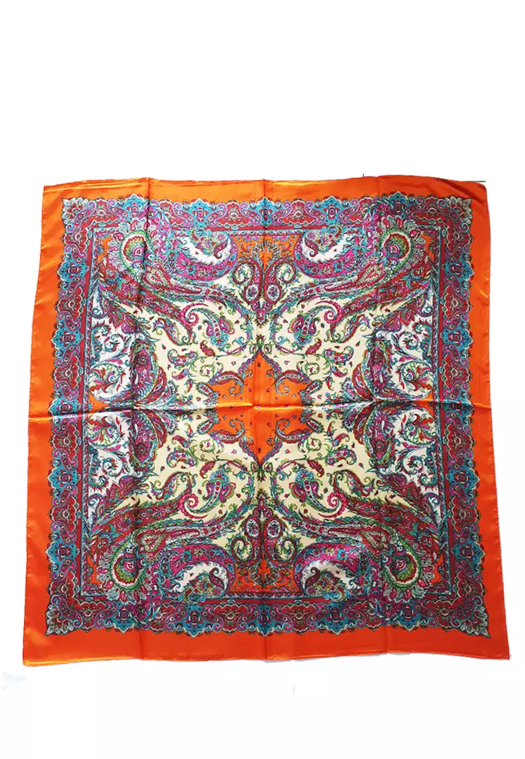 Paisley Poly-Satin Square Scarf Orange